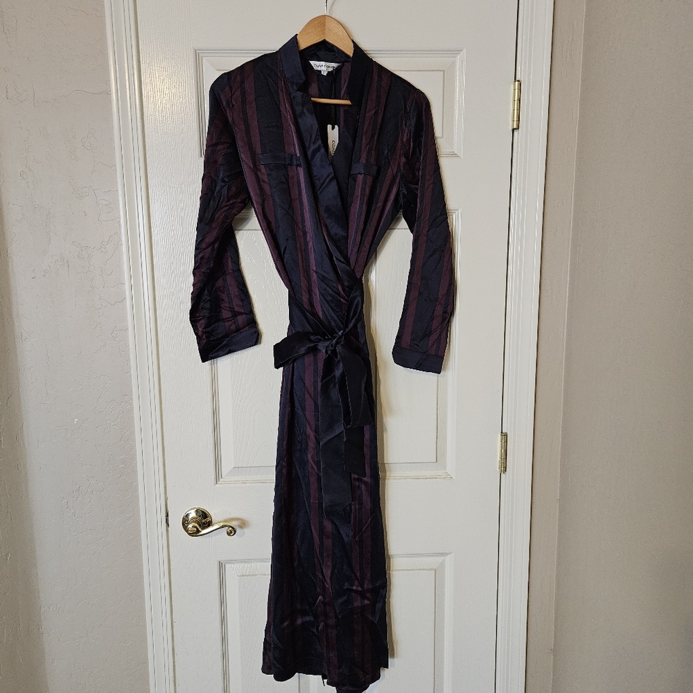 100% Silk Women's Striped Long Robe - Dear Bowie (Anthro) - Size S